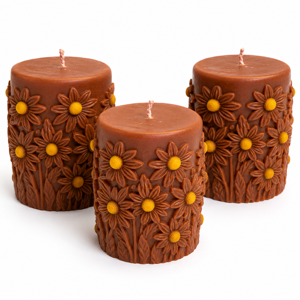 Handcrafted Floral Pillar Candle – Decorative Soy Wax Candle for Home Décor & Gifting