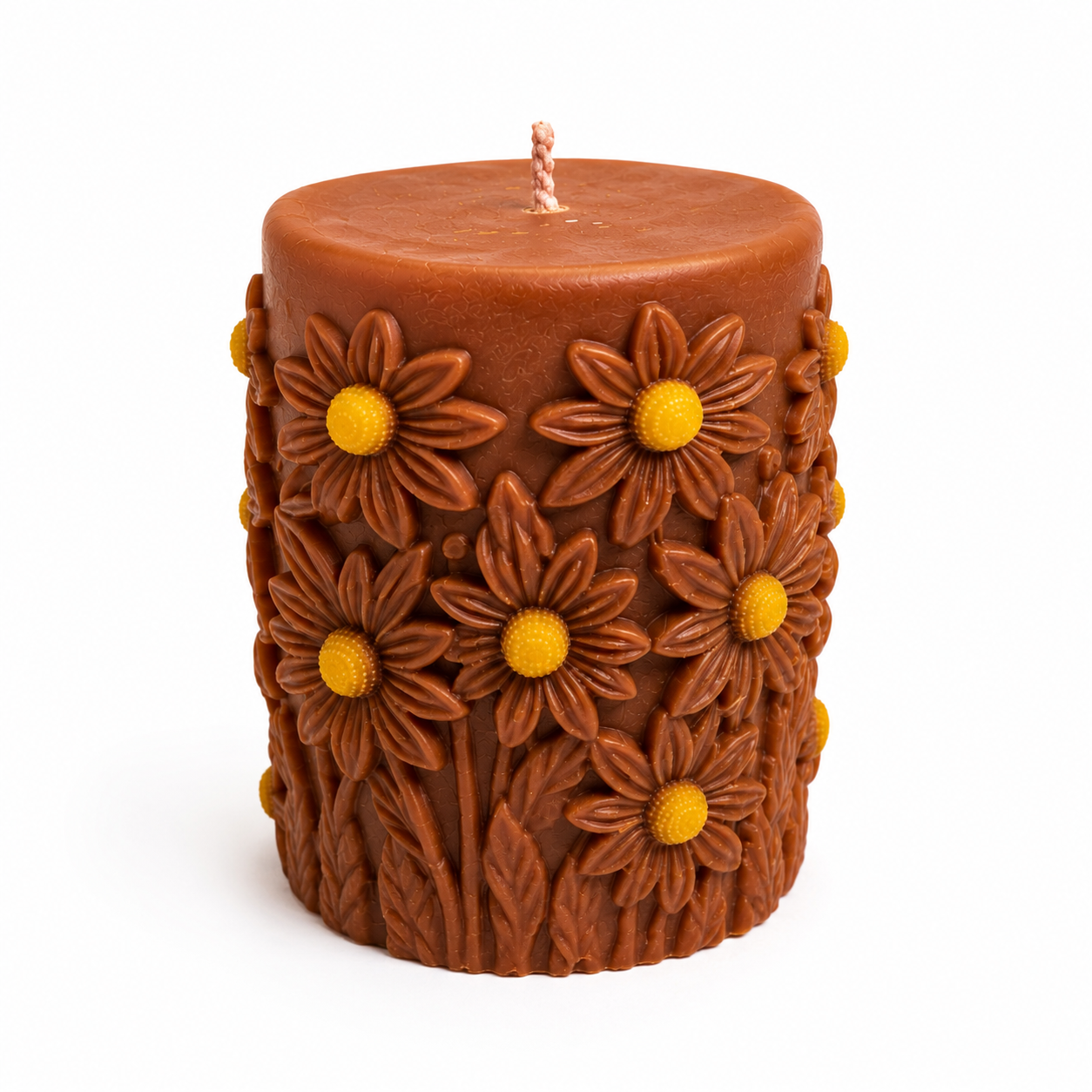 Handcrafted Floral Pillar Candle – Decorative Soy Wax Candle for Home Décor & Gifting
