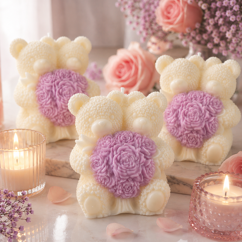 Teddy Bear Rose Candle – Handmade Decorative Gift Candle